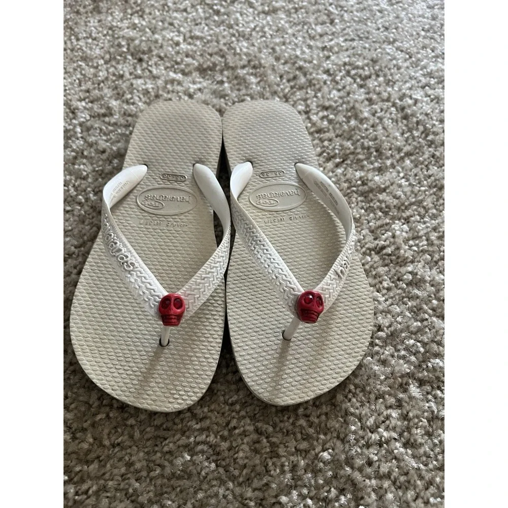 Havaianas Flip flop White With‎ Red Skull Charm Crystal Eyes Eur 37